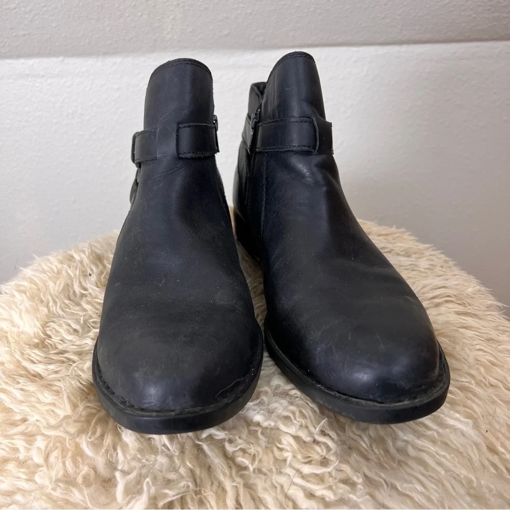 BORN SHOOTIES ANKLE BOOTS. Black- zipper openings. Buckles & Straps embellished